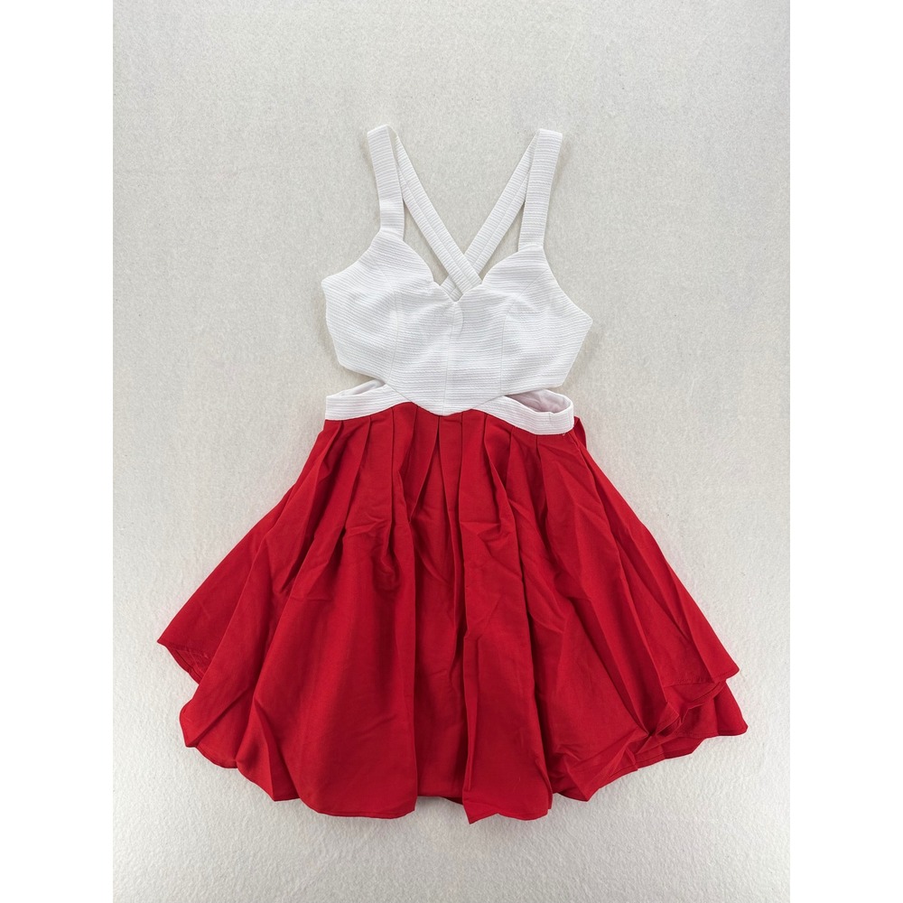 The‎ Sang Women Red White Cut Out Fit Flare Dress Criss Cross Back Large